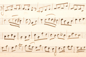 Naklejka premium Old sheet of music score with hand-written notes