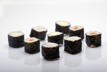 Rolls of rice and fish, called maki in japanese,