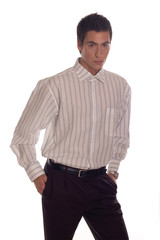 Fototapeta premium Young man standing on white dressed in shirt