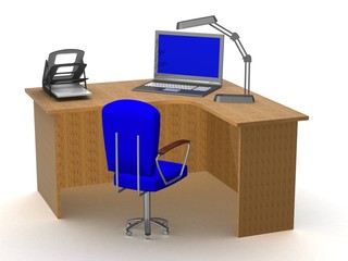 Interior of office workplace. 3D image.