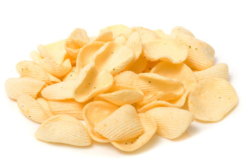 Potato chips on white background. Junk food image series