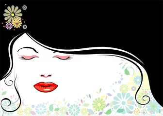 Cercles muraux Femme fleurs fichier vectoriel de belle fille et cheveux noirs