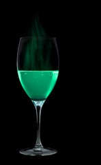 little drop of poison in crystal glass, isolated on black,