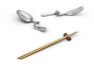 chopsticks and bent kitchenware
