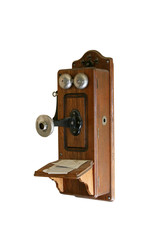 Antique telephone on white background