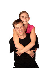 Two in love young people smiling and having fun