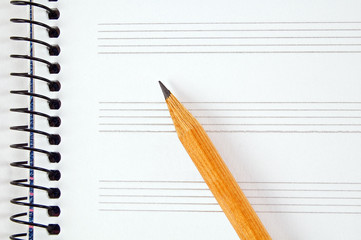Blank music sheet and pencil