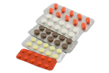 Set of pills blister packings isolated on white