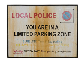 Limited parking zone traffic sign isolated on white