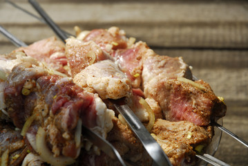 Fresh pork kebab with onion in the pan 6
