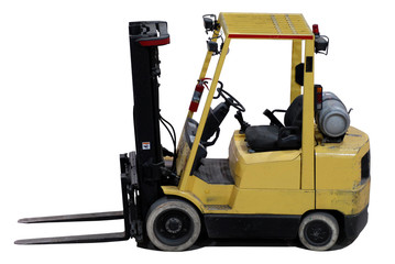 industrial forklift with forks in lowered position 