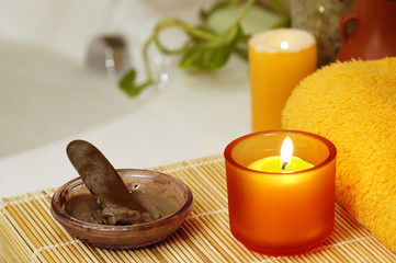 home spa-cosmetic clay, candles, salt for bath
