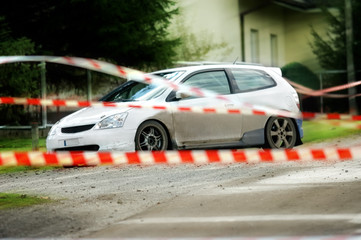 Dynamic photo of rally car while turning