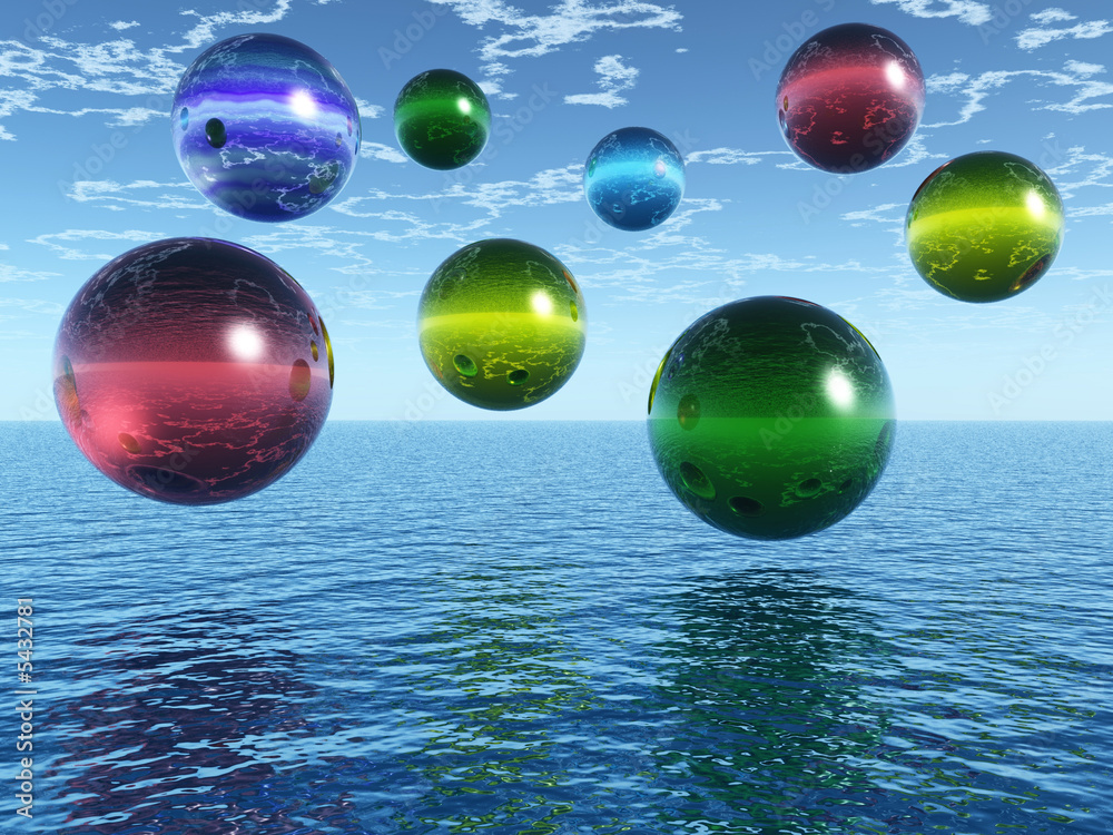 Canvas Prints Multicolor rising balls from sea surface - 3d illustration.