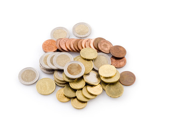 many Euro coins together