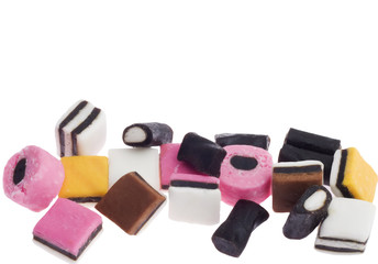 multicolored liquorice candy isolatd on white background