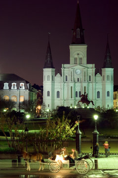 St. Louis cathedral on Jackson square at night, New Orleans