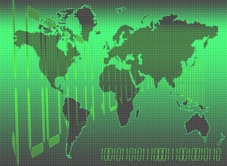 Fototapeta na wymiar Conceptual illustration of a world map and binary code streams
