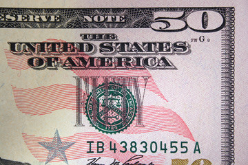 Corner of a US fifty dollar bill