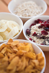 Selection of breakfast cereals/fruit 