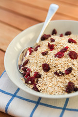 Porridge oats & dried cranberries ready for breakfast 