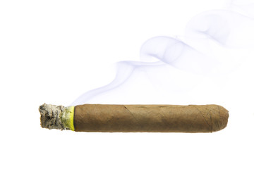 Cigar with smoke isolated over white background