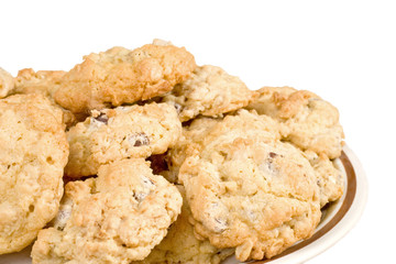 Oatmeal chocolate chip cookies isolated on white