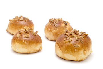 object on white - food - bun with nuts