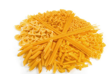 assorted pasta over white background
