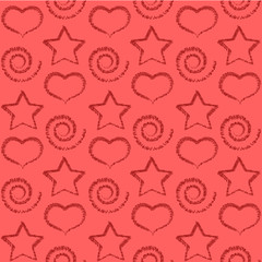 Seamless  wallpaper with stars, scrolls and hearts.