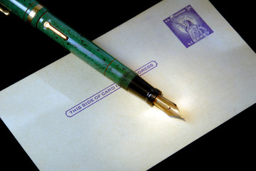 Retro Aged, Three Cent Postcard, Vintage Fountain Pen