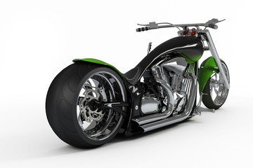 macho  custom bike or motorcycle from rear view