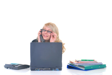 Attractive trendy blond teenager student making a phone call 