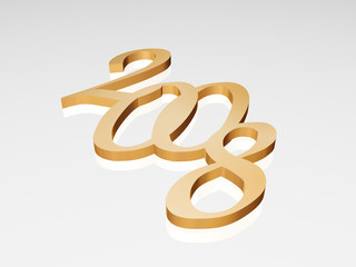 3d golden boxes like figure in numerical 2008 with reflection