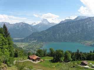 Swiss Alps Landscape, Lake and Mountains