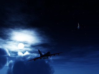 Two Planes Flying At Night 2