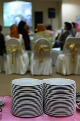 plates for uffet dinner in conference room