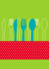 Dinner invitation card design with spoon, fork, knife