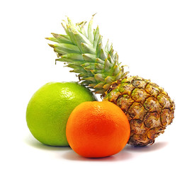 pineapple, pomelo and orange isolated on white  background