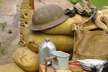 Several items displayed from a World War 2 soldier