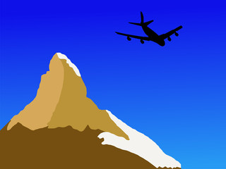 Fototapeta na wymiar plane flying past Matterhorn