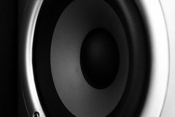 Side view closeup of a speaker woofer