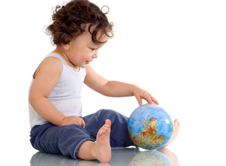 Baby  with globe.