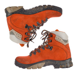 pair of red trekking boots