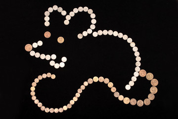 smiling mouse, symbol 2008 year - silhouette of coins