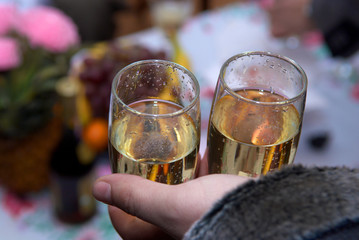 Bridal party enjoys champagne