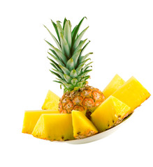 sliced ripe pineapple isolated on white background
