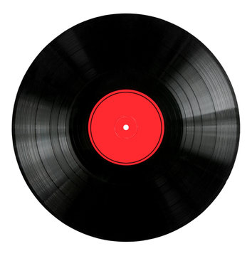 Fototapeta Płyta winylowa 33 rpm z czerwoną etykietą. Ze ścieżką przycinającą.