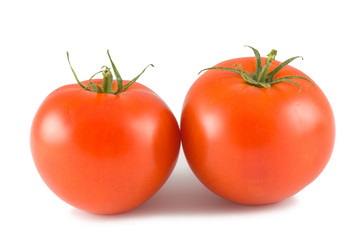 two red tomtoes isolated on white background