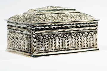 Retro silver jewelry box on the white background